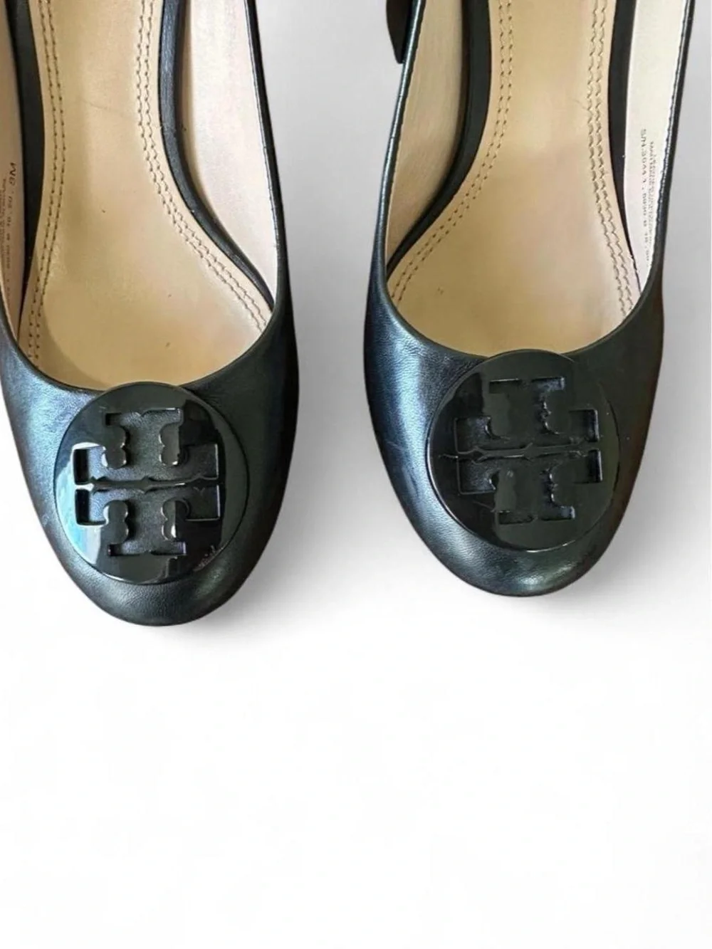 Tory Burch Black Leather Logo Cap-Heel Pumps